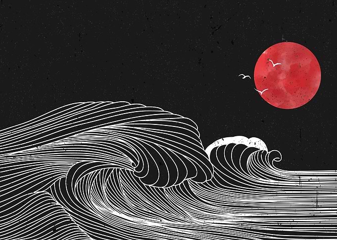 ocean wave with line art