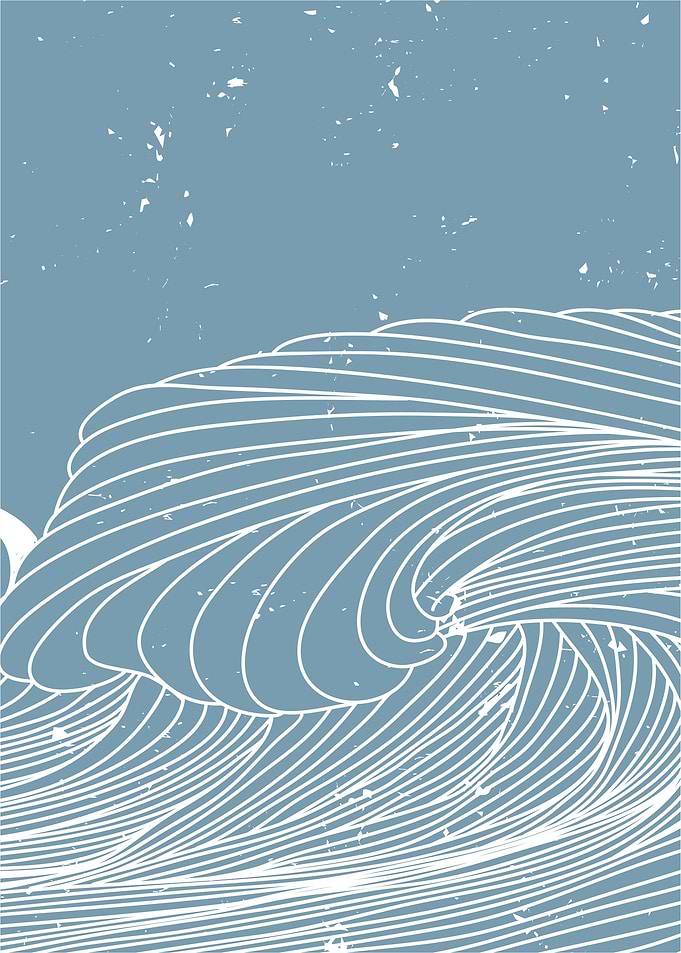 ocean wave with line art