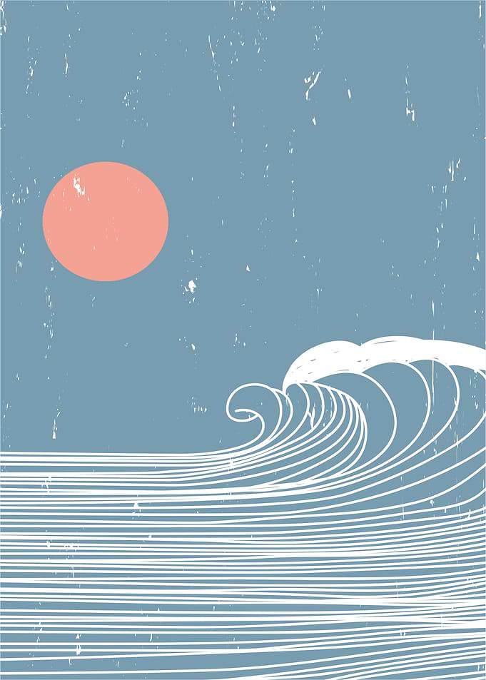 ocean wave with line art