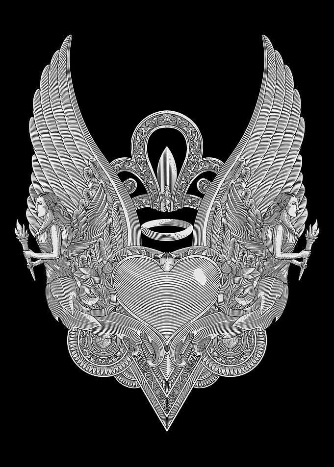 Heart with angel holding
