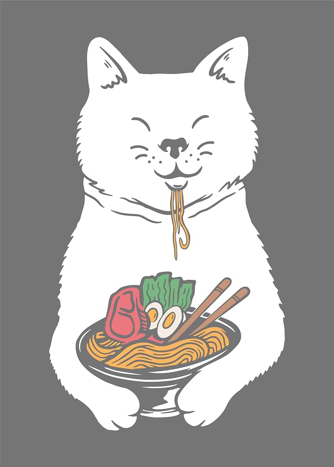 Cute Cat Eating Ramen