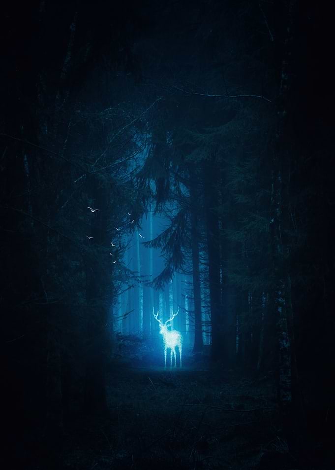 Magic blue deer in forest