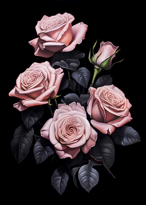 Pink and Black Roses — living room metal wall art