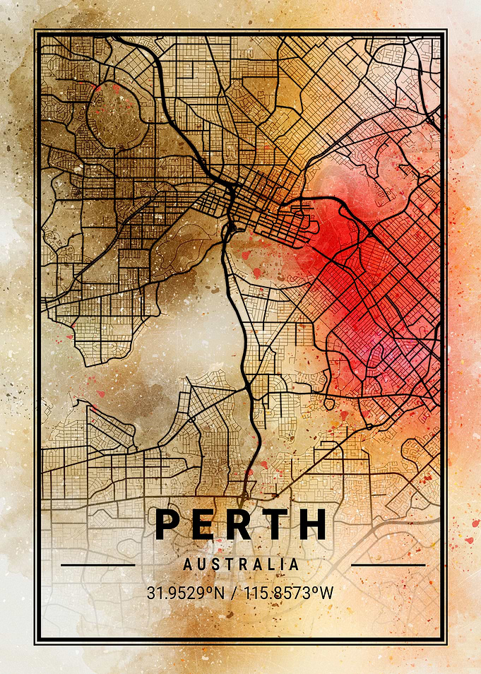 Perth Ara Watercolor Map