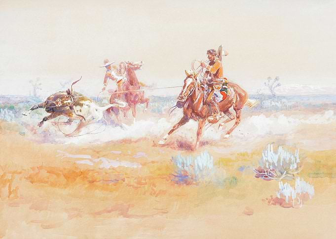 Cowboys Lassoing Bull