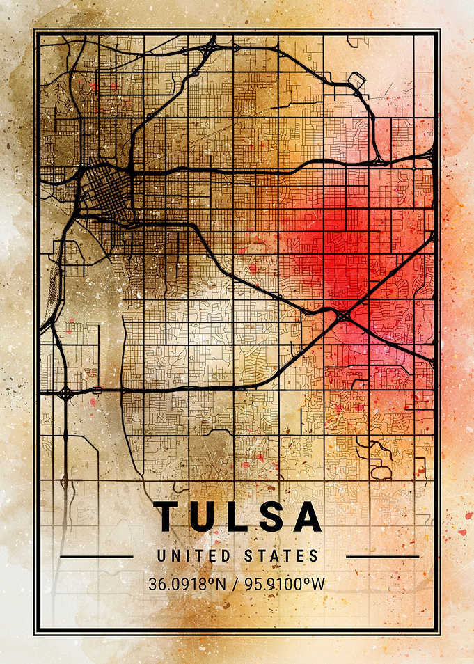 Tulsa Ara Watercolor Map