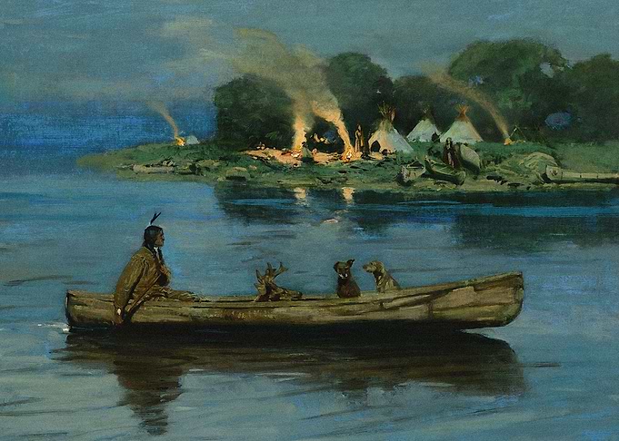 Indian Hunter In A Canoe