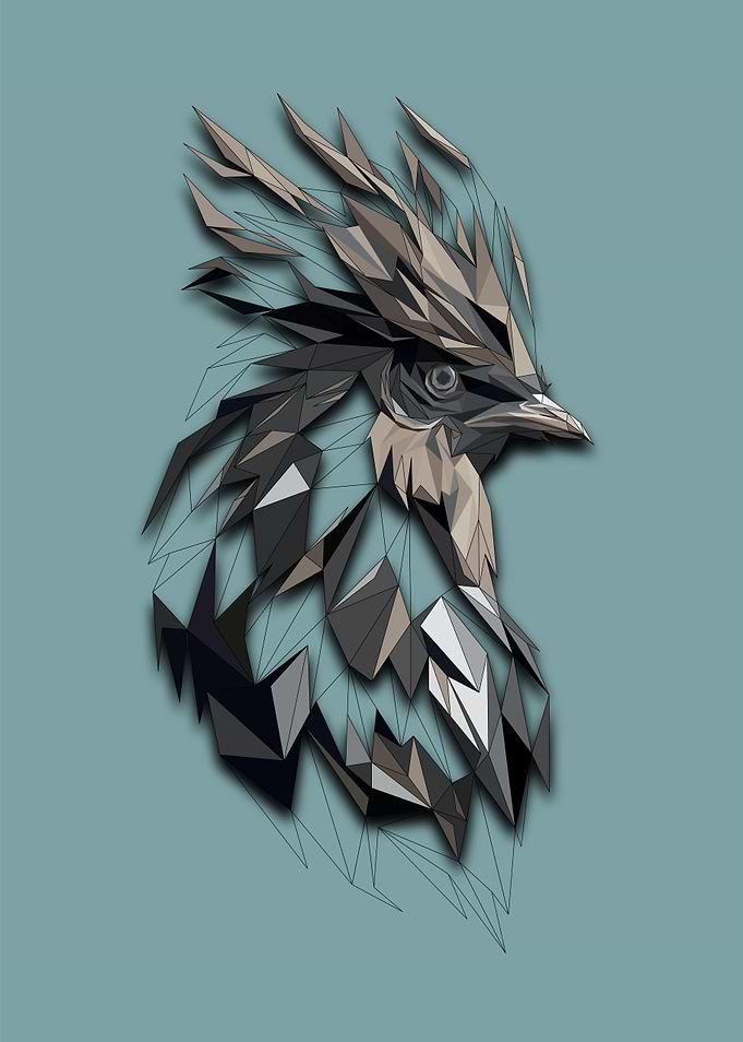 Rooster Half Wireframe