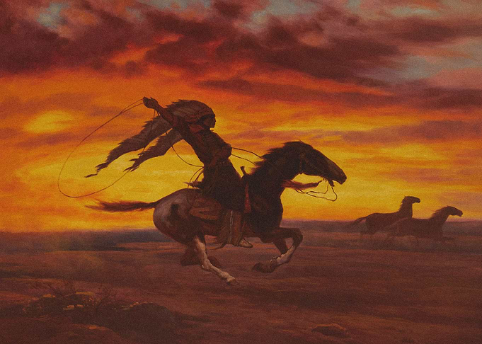 Indian Chasing Wild Horses