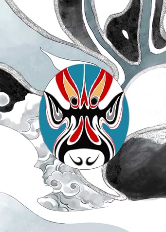 Blue Peking Opera Mask