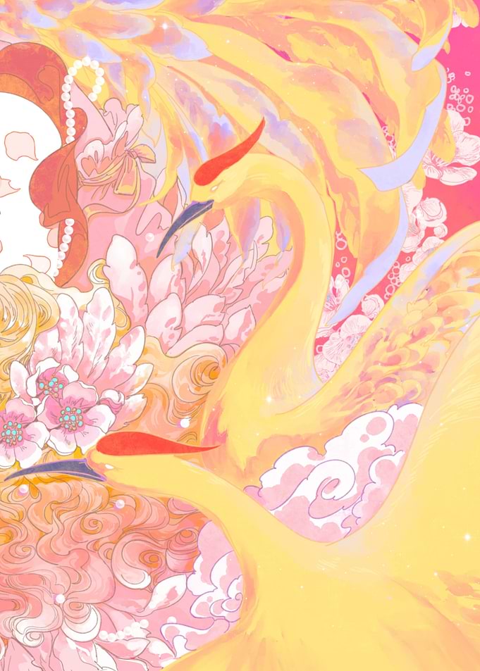 Two golden cranes