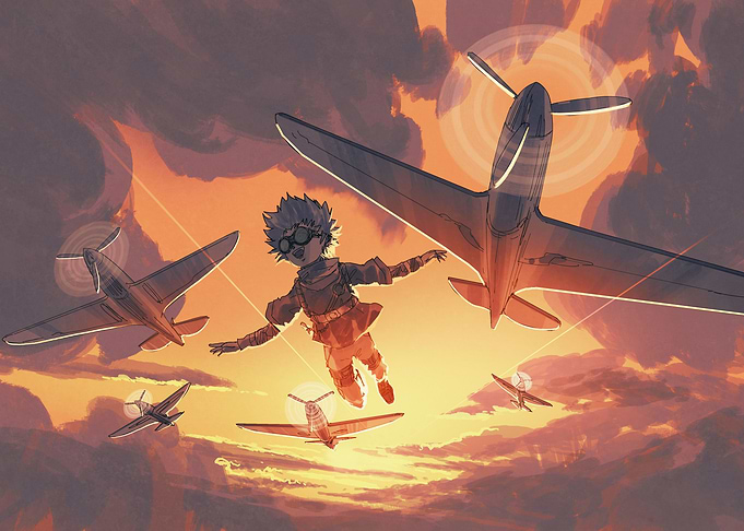boy flying sky