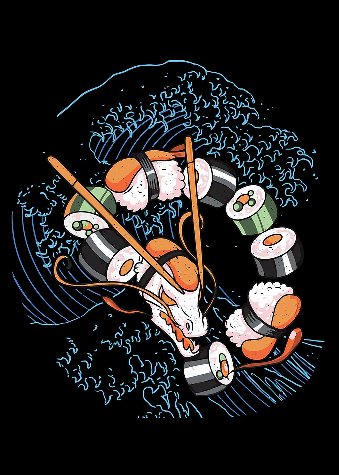 Sushi dragon on wave