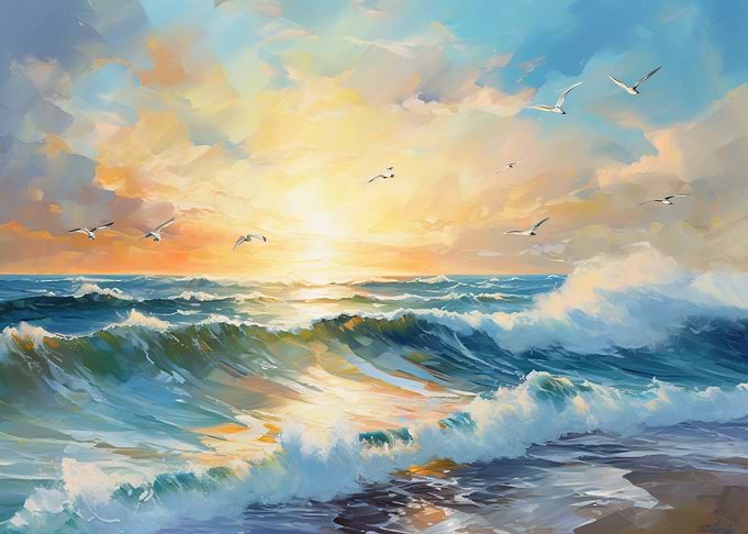 Beach Ocean with seagulls