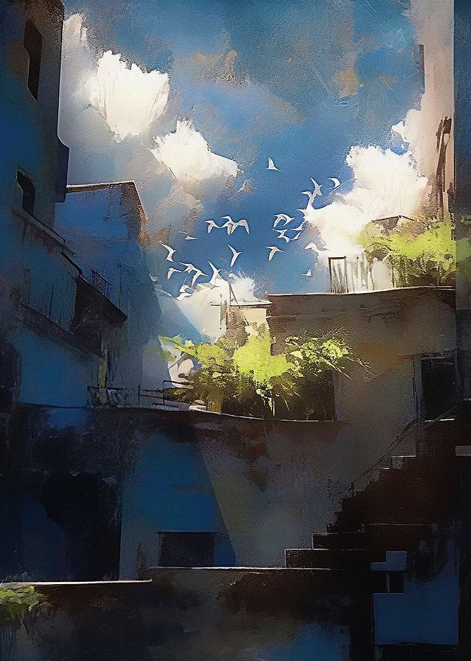 White Doves in Blue Sky