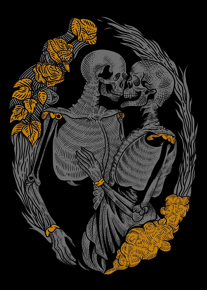 Love skulls engraving