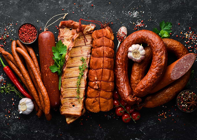 Set of sausage salami meat