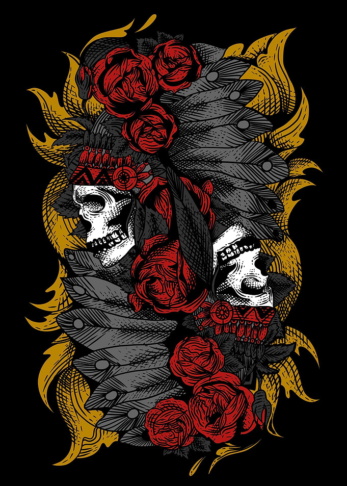 Skulls dark engraving