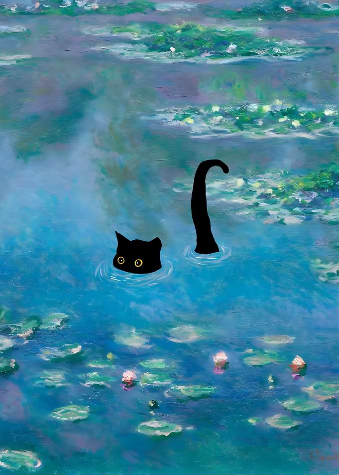 Cat in Waterlilies Monet