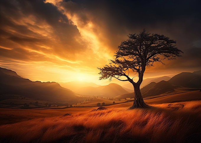 Grassland at sunset