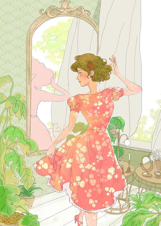 Girl looking at the mirror