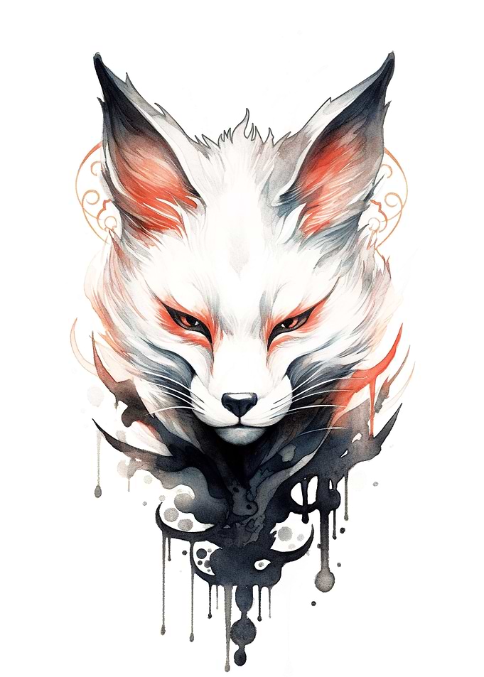 Kitsune Fox Mask Ink Wash