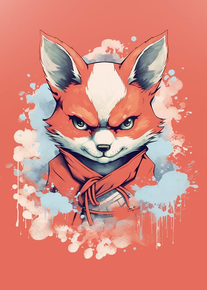 Kitsune Fox Mask Ink Wash