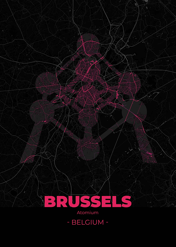Brussels City Map Pink