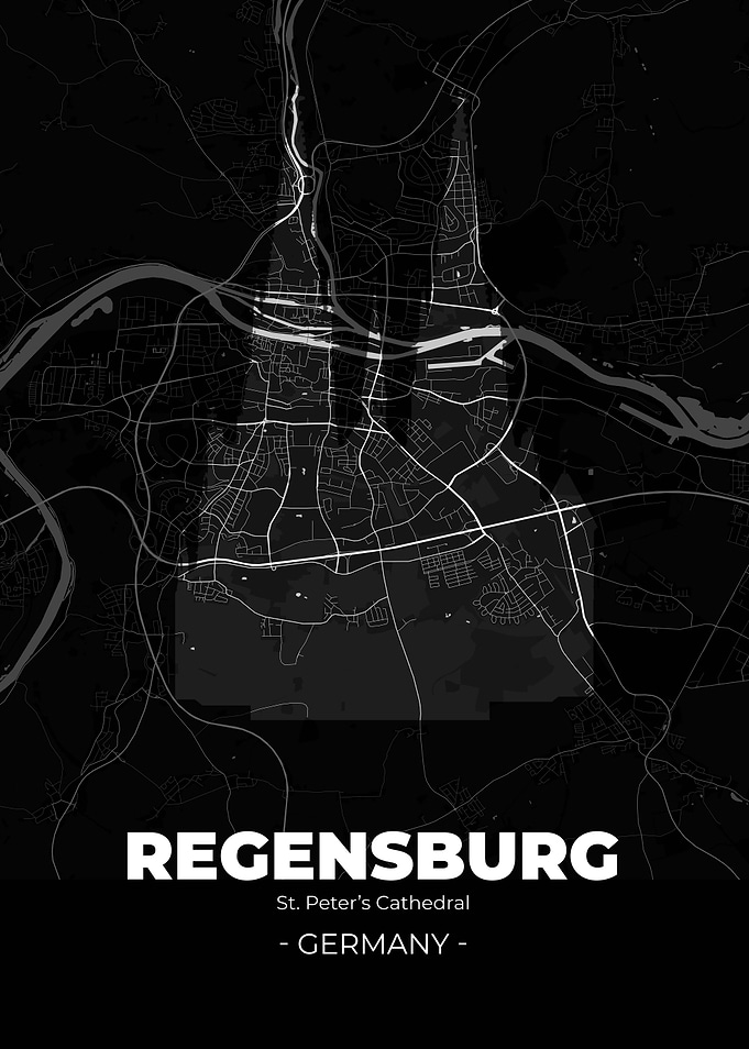 Regensburg City Map Black