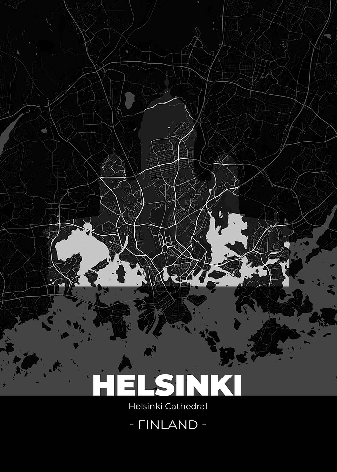 Helsinki City Map Black