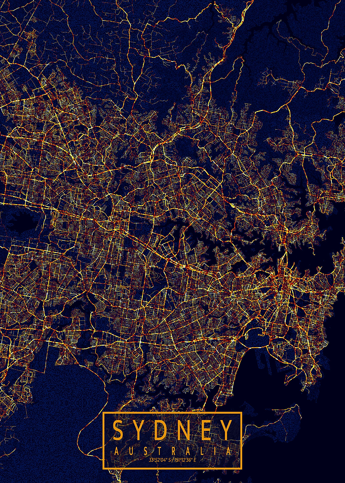 Sydney Map City At Night