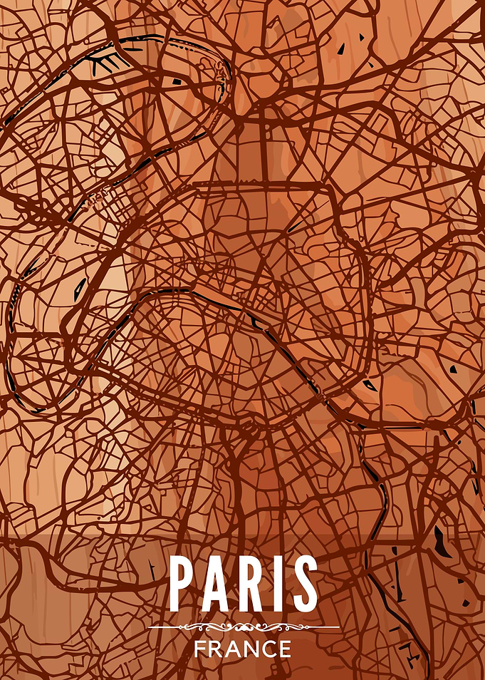Paris Map In Wood Texture