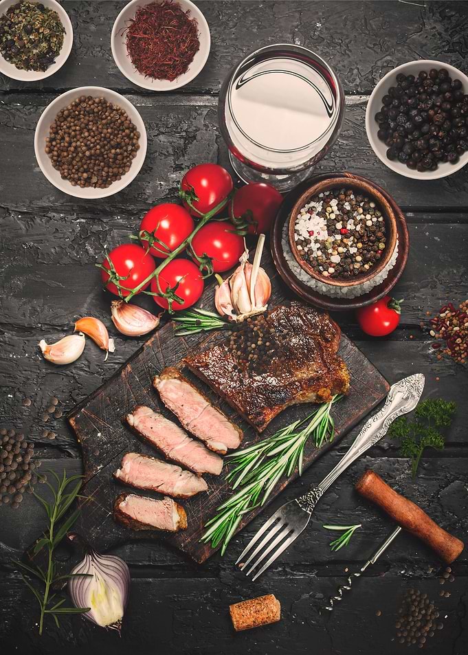 Steak with wine and spices