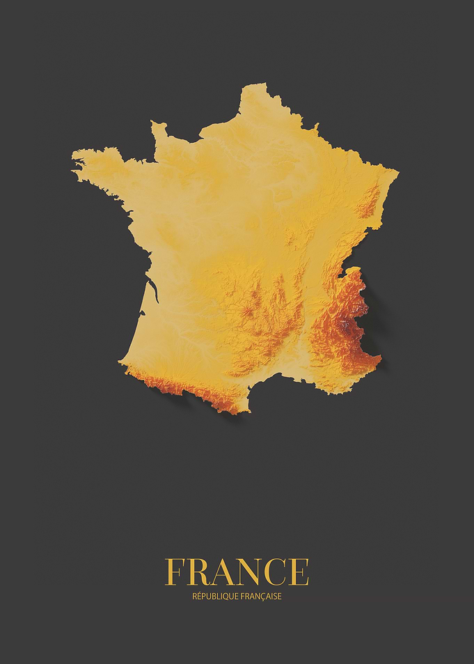 France Shaded Relief Map