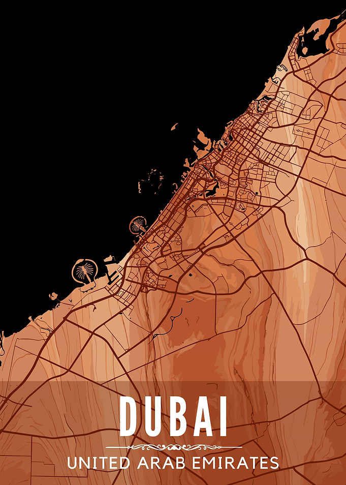 Dubai Map Wooden Style