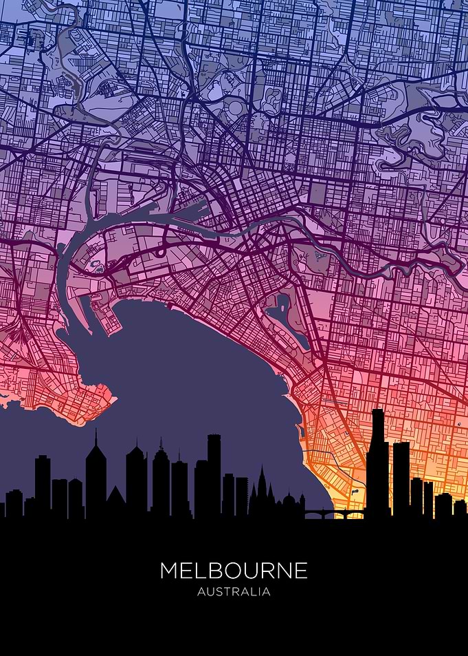 Melbourne Skyline Map