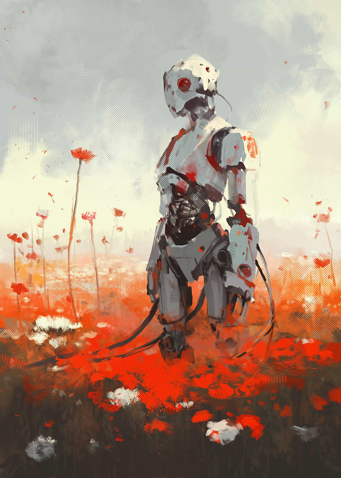 Robot in a flower field 02
