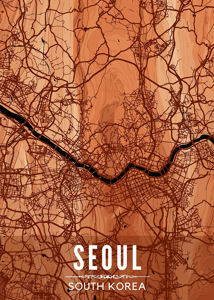 Seoul Map Wood Style