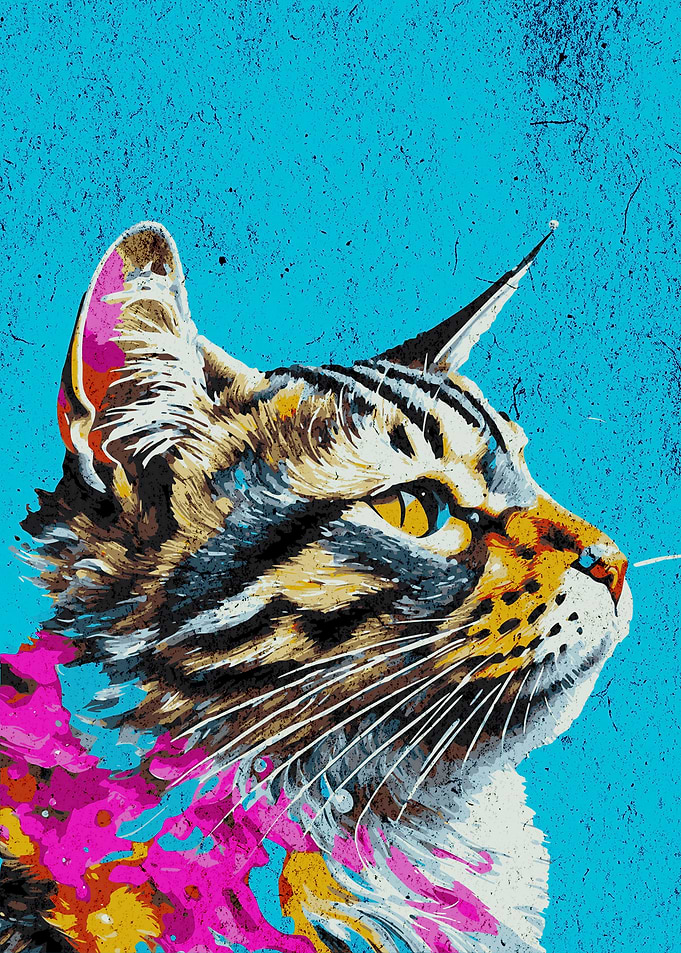 CAT WATERCOLOR BLUE