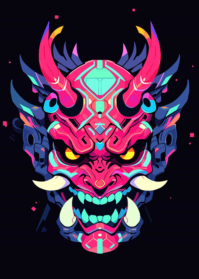 Minimalist Neon Oni Mask