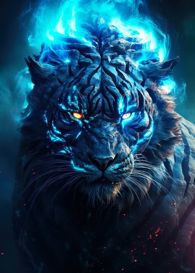 savage black tiger glowing