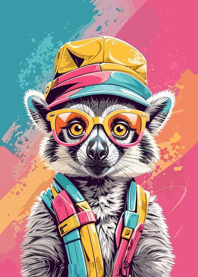 Colorful Whimsical lemur