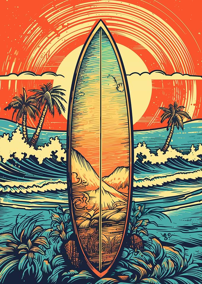 surf board vintage retro