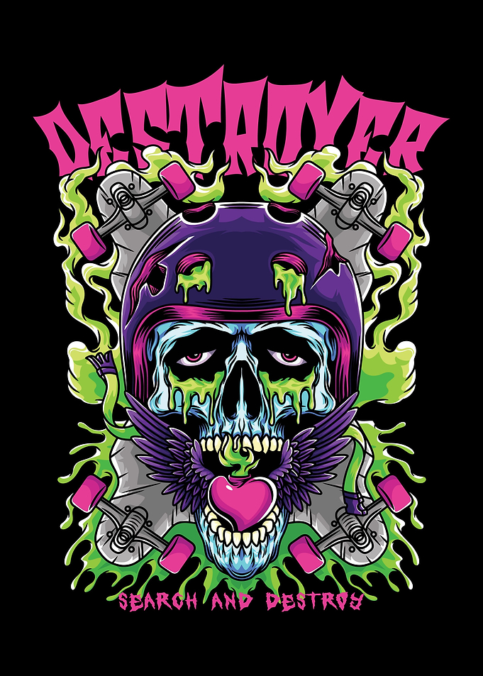skull longboard Text