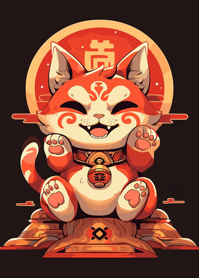 Lucky Maneki Neko Cat Art