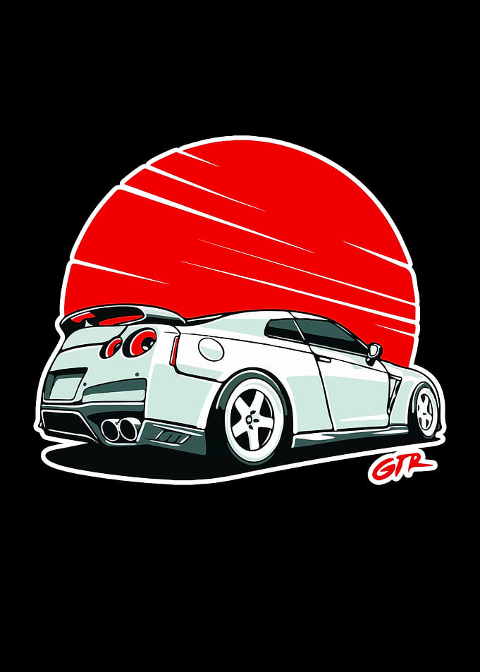 Cool GT R And Red Moon