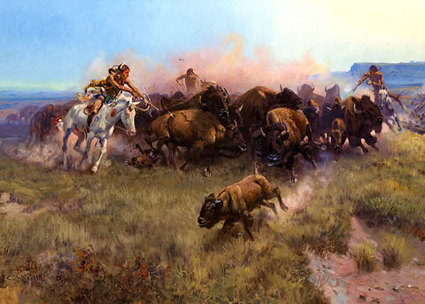 The Buffalo Hunt — western art metal poster