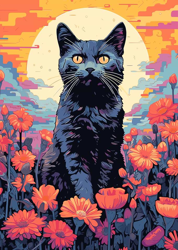 cat and flower