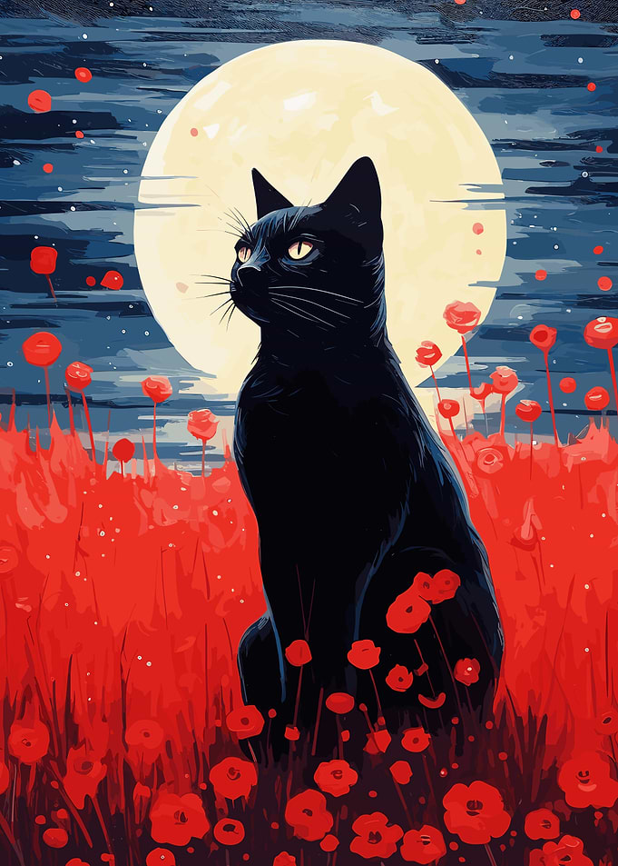 cat moon night landscape