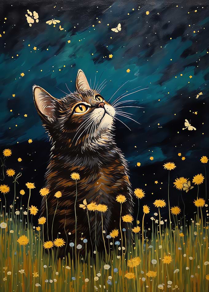 Flower Cat and Butterflies